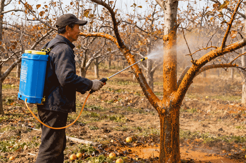 果农给果树喷洒药物