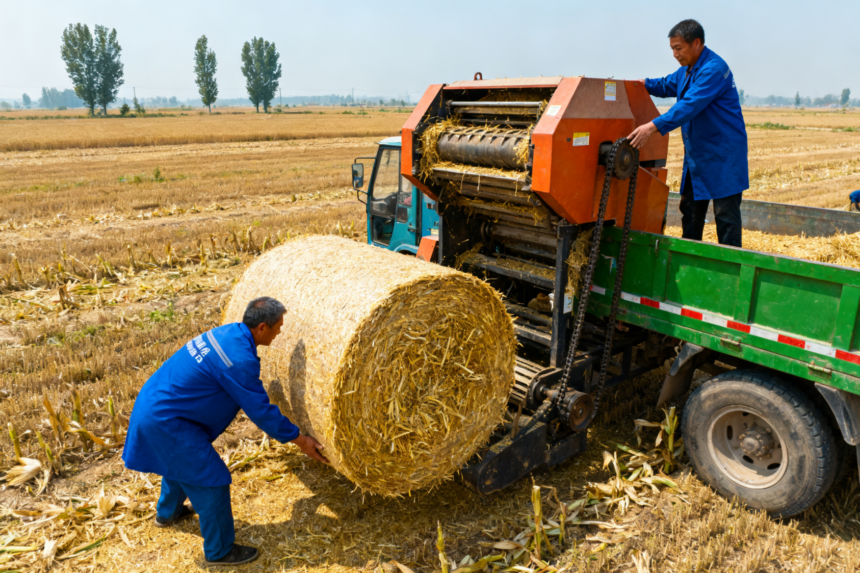秸秆打捆回收利用，打捆机压缩草捆减少田间残留