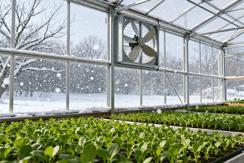 冬季温室大棚通风设备运行调节空气远景