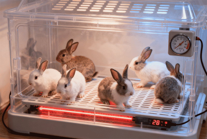 仔兔电热板保温箱活动近景