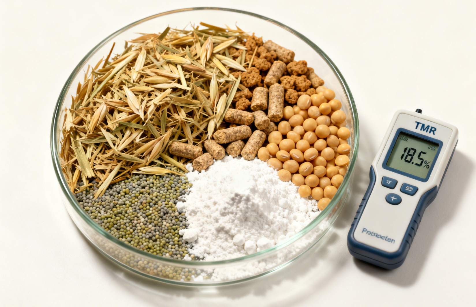 补饲饲料微观配比，TMR 日粮成分近景