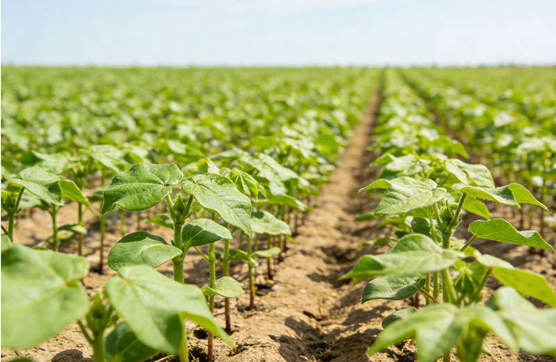 健康出苗的棉田全景图