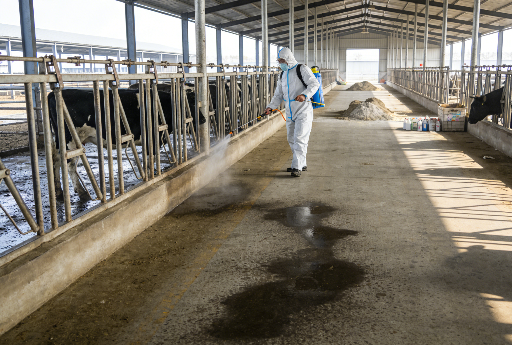 养殖场地消毒喷雾作业远景