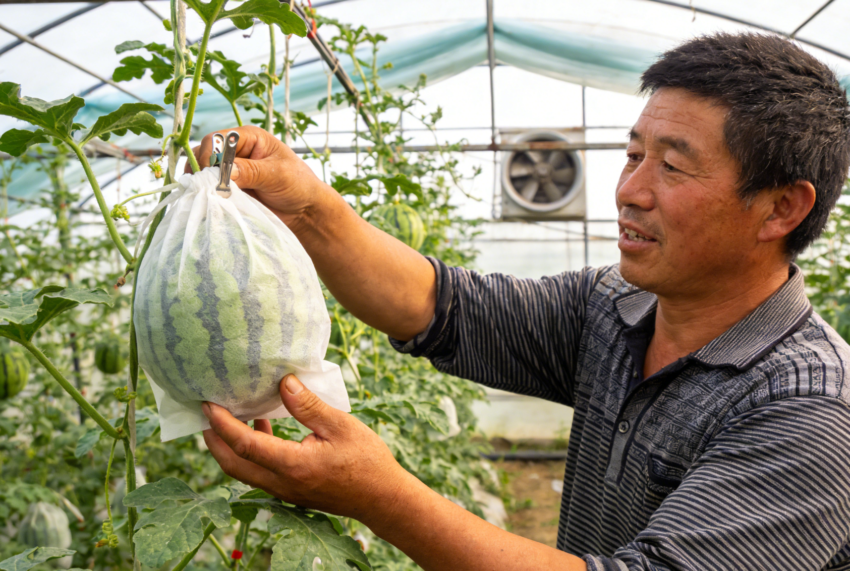 西瓜果实套袋防裂保护远景