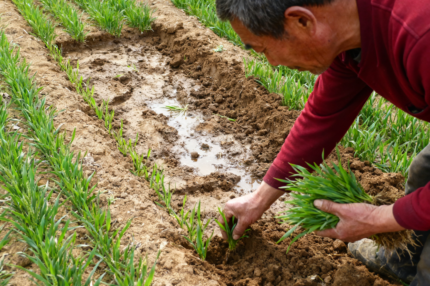 小麦三叶期后缺苗断垄补种
