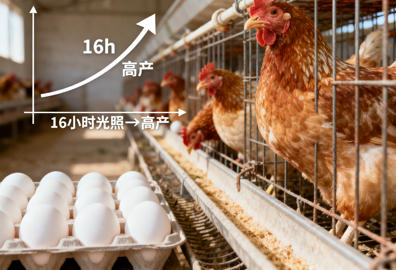 人工光照对蛋鸡产蛋量提升的示意