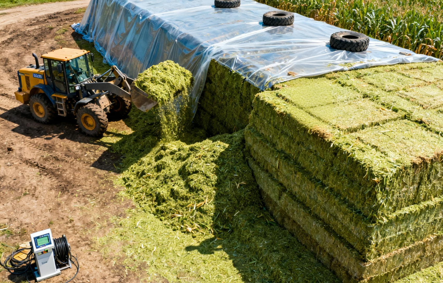 青饲料青贮窖制作,秸秆分层压实远景