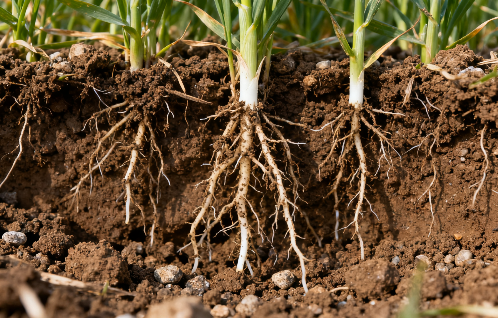冬小麦越冬期根系，土壤剖面根系分布特写