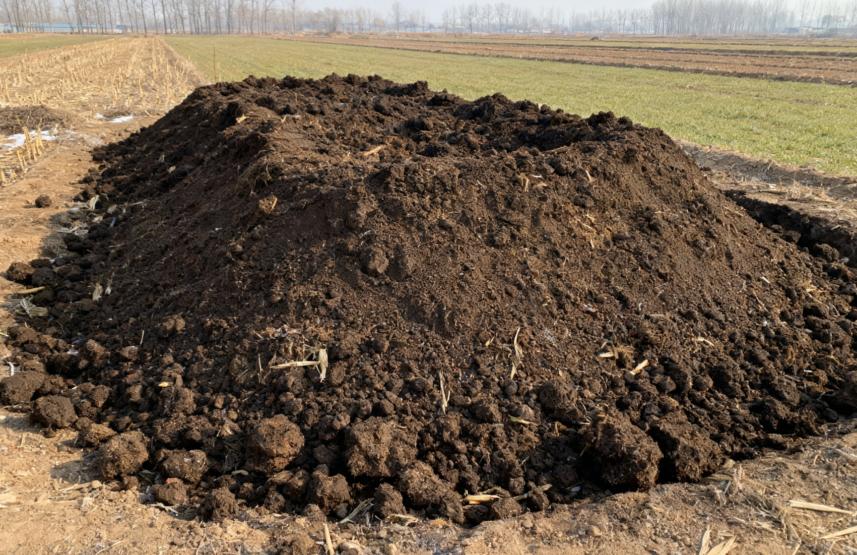庭院沤肥坑，厨余垃圾与草木灰混合坑槽远景