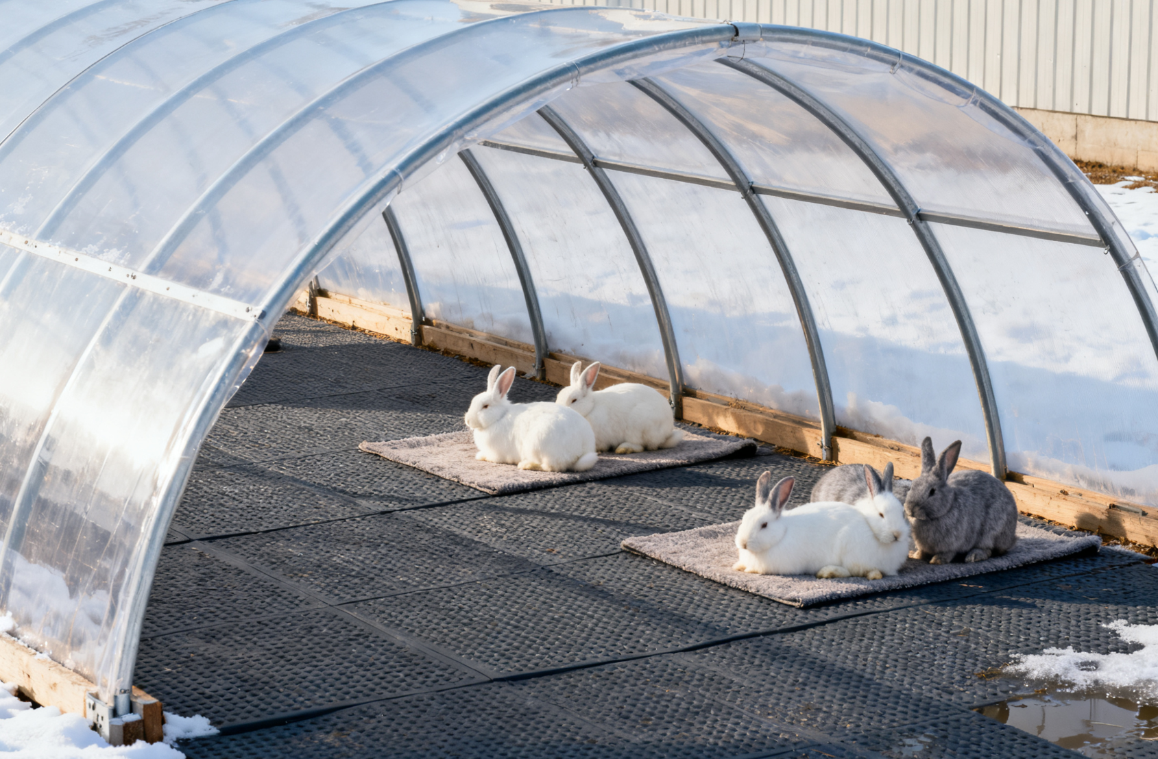 冬季兔舍外防风棚运动场远景