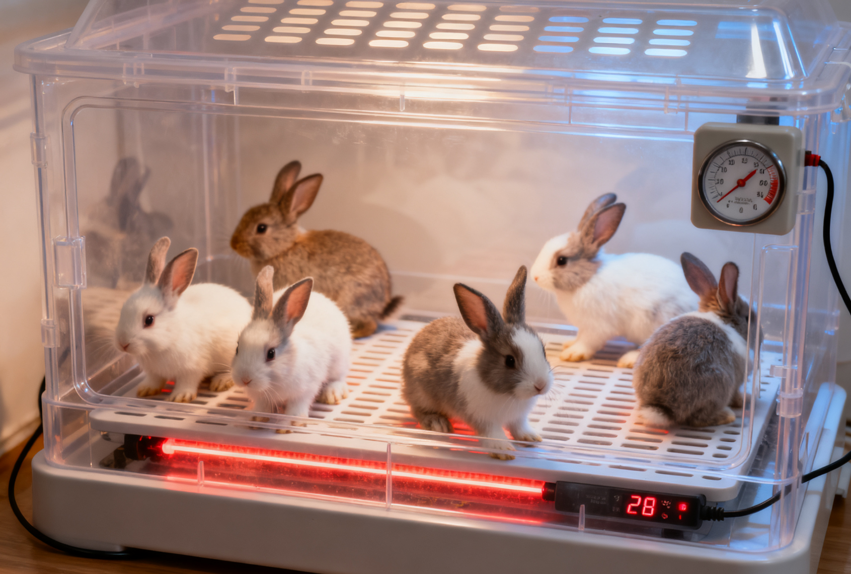 仔兔电热板保温箱活动近景